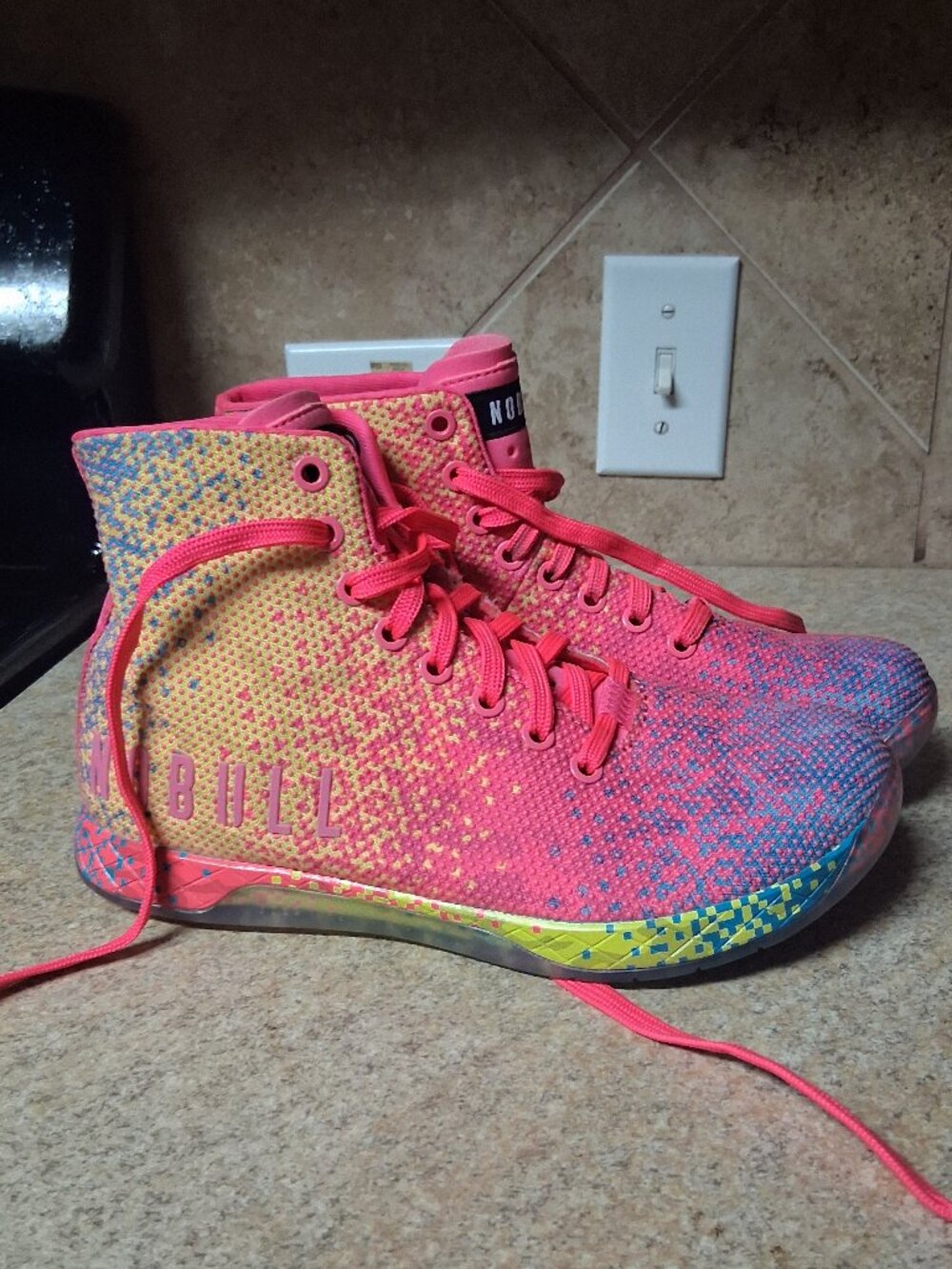 NOBULL Outwork High-Top Neon Pink Glitch Trainers